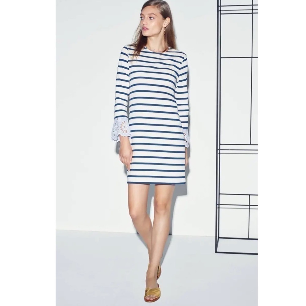 Sea New York Blue Nautical Stripe Light Knit Cotton Long Sleeve Dress Sz L
